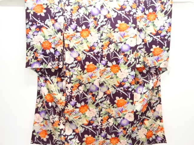 JAPANESE KIMONO / ANTIQUE NISHIKI KIMONO FOR SUMMER FLORAL PATTERN JUB